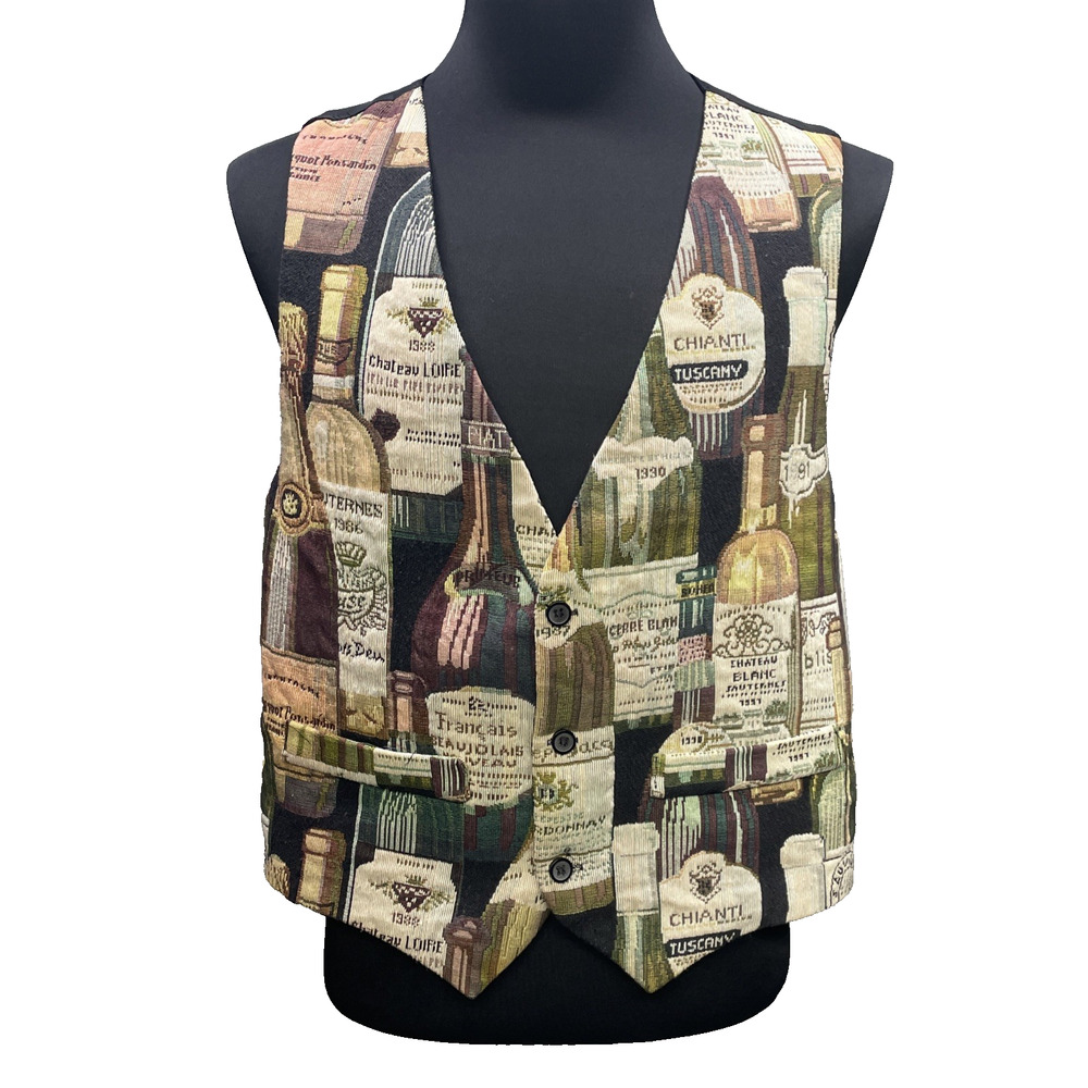 Hutspah Vintage Wine Bottle Tapestry Vest Mens Medium Made USA Novelty Bartender